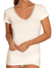 Tee-shirt manches courtes chaud encolure V avec dentelle
