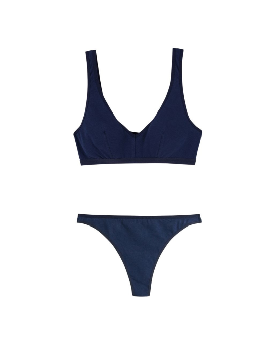 Ensemble Brassière à pinces + String - Marine