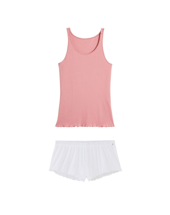 Pyjama Débardeur et Short - Rose et blanc