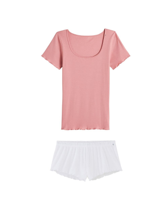Pyjama T-shirt manches courtes et Short Femme - Blanc et Seigle