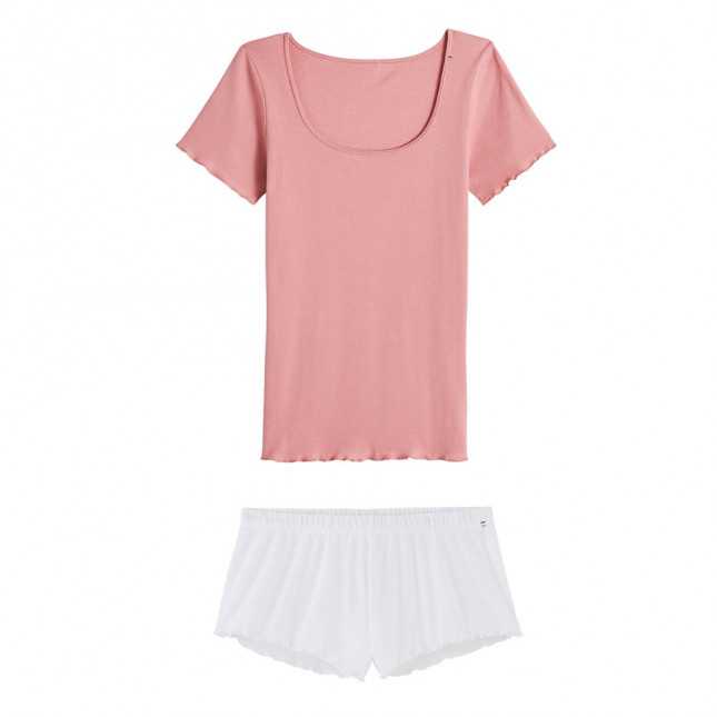 Pyjama T-shirt manches courtes et Short Femme - Blanc et Seigle