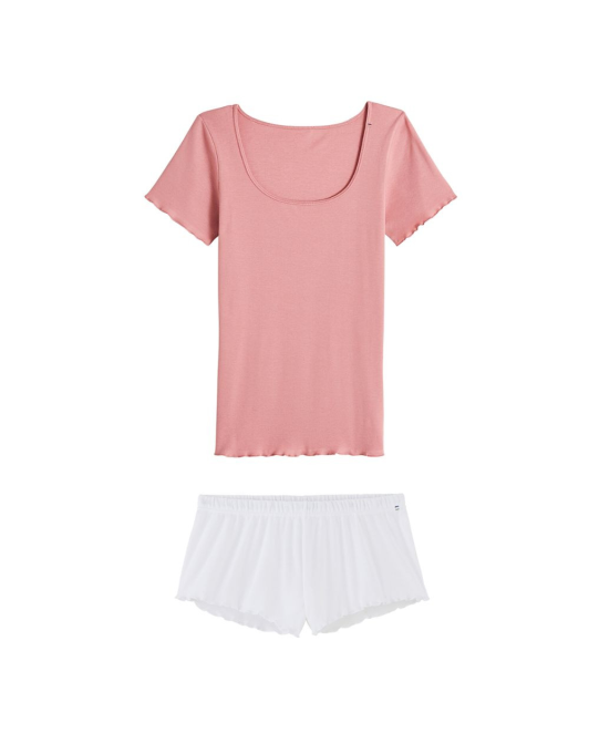 Pyjama T-shirt et Short-Rose et blanc