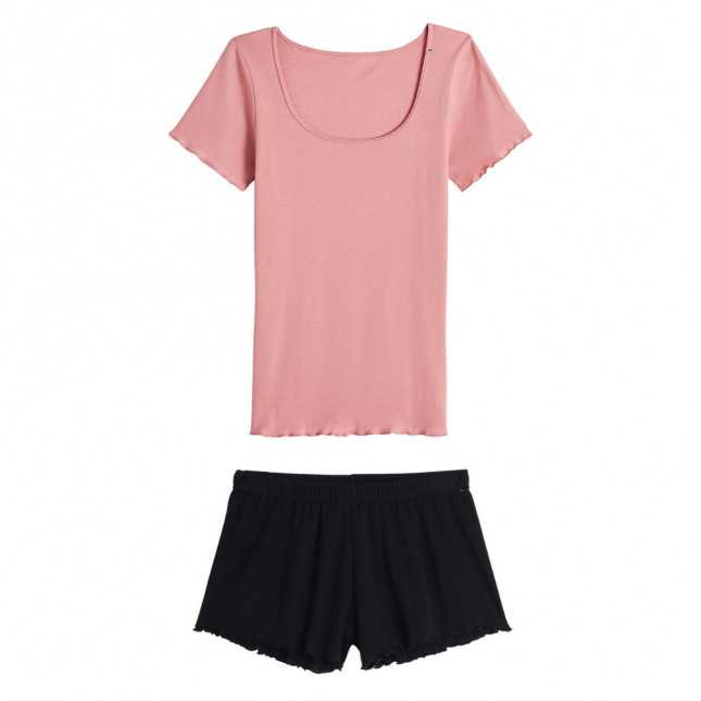 Pyjama T-shirt manches courtes et Short Femme - Rose et noir