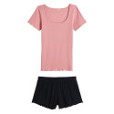 Pyjama T-shirt + short - Rose + Noir - Femme