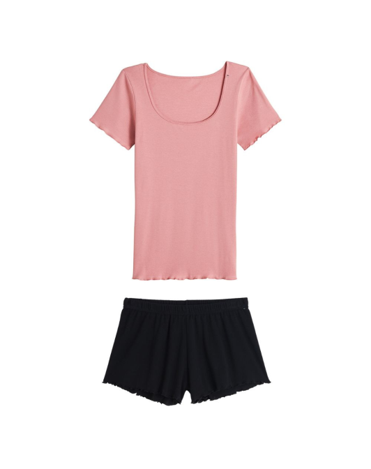Pyjama T-shirt et short - rose et noir