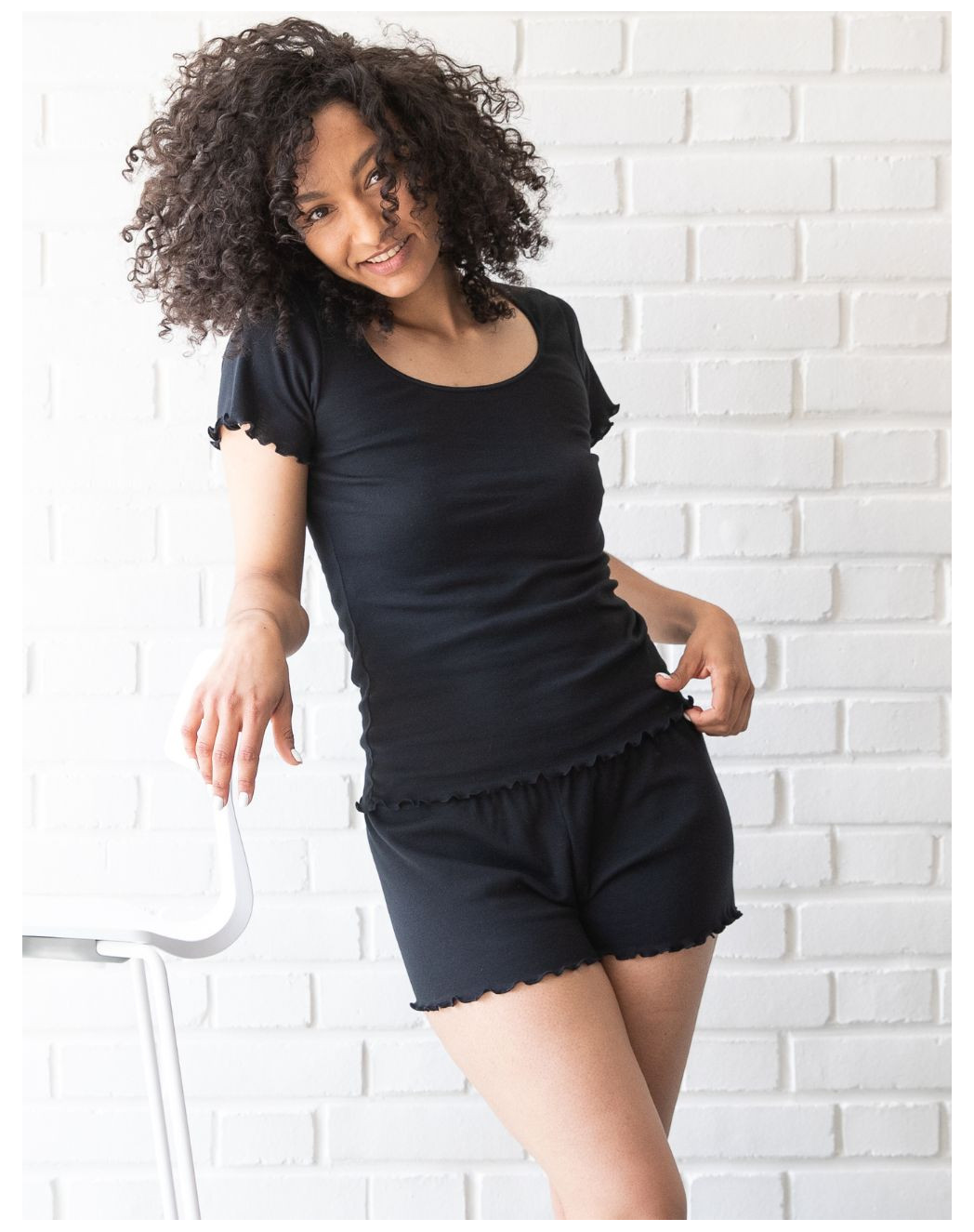 Pyjama T-shirt et Short en coton bio - Noir