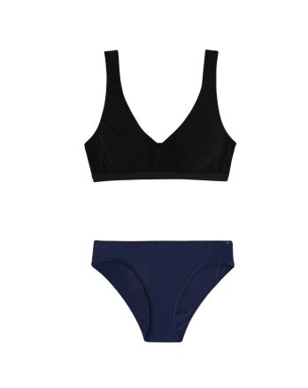 Ensemble brassière à pinces + culotte taille basse marine