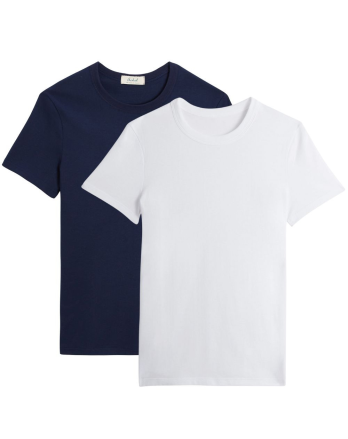 Lot de 2 t-shirts coton bio -  blanc et marine