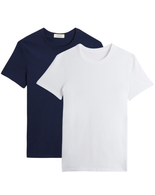 Lot de 2 t-shirts col rond coton bio - Blanc et Marine