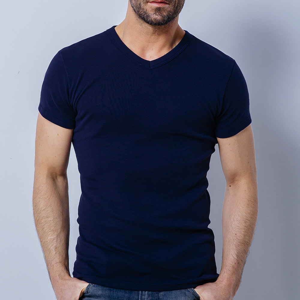 Tee shirt Homme Bleu Col V - Made in France - Bio - Le t-shirt Propre