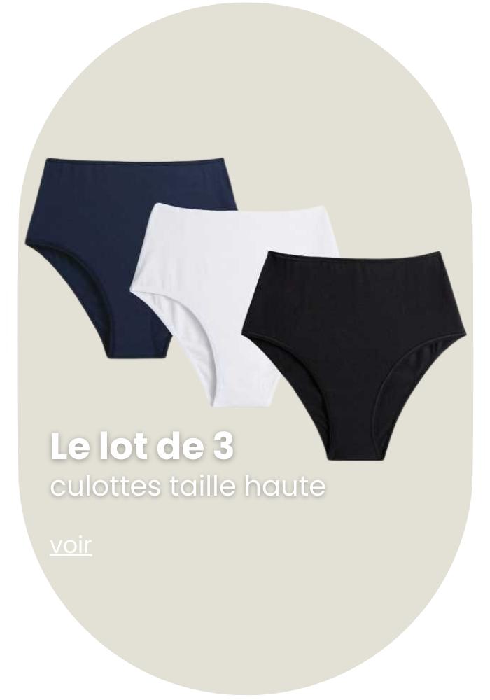 Culotte Femme Coton Taille Haute Slips Lot de 5 - Noir