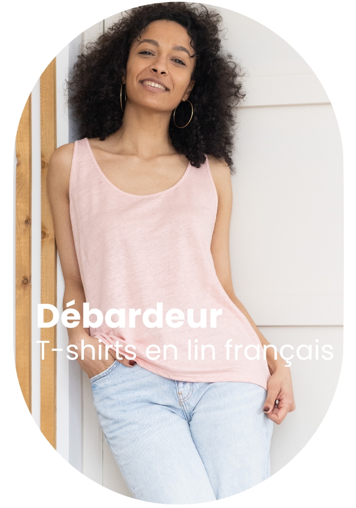 T-shirt col V en lin Femme - Ecru